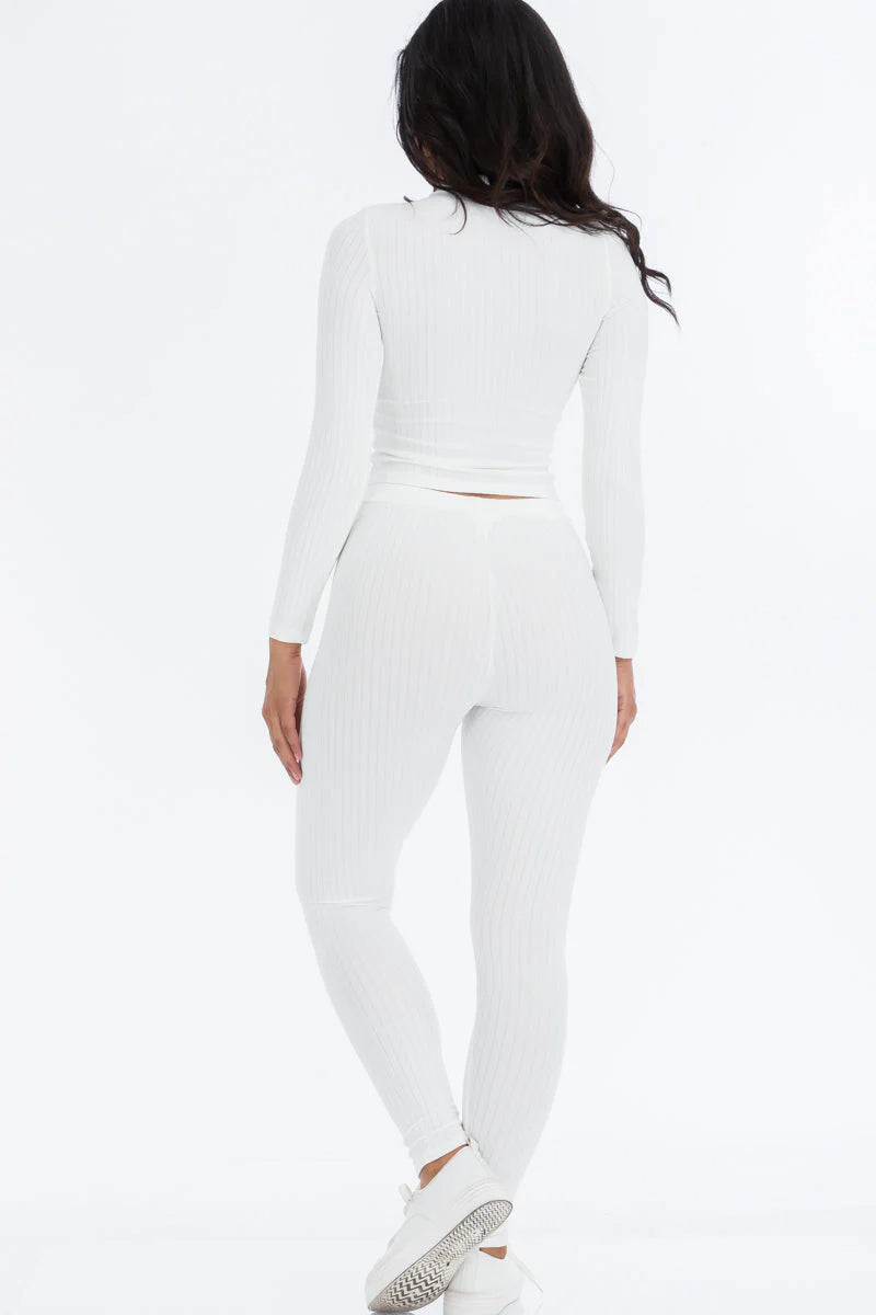 Ribbed Mock Neck Long Sleeve Top & Leggings Set 